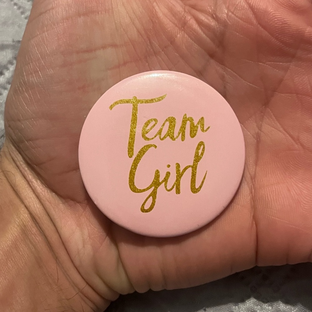 Pink "Team Girl" Gold Script Button Pin Set - Picture 3 of 3